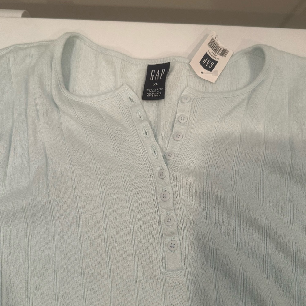 GAP Factory NWT Soft Blue Henley Shirt Ribbed Long Sleeve Pastel Casual Sz XL - Picture 3 of 9